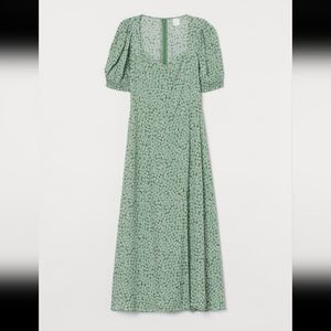 H&M Green floral midi dress, size XS
